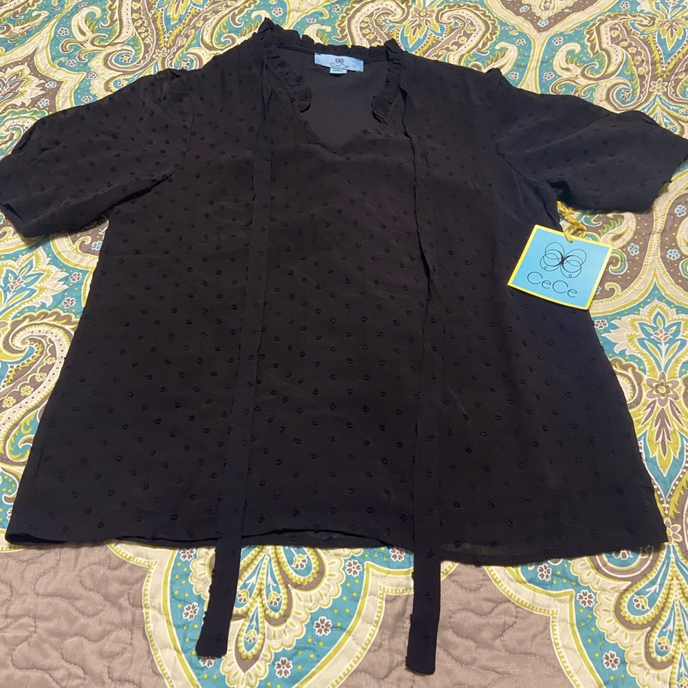 Cece Black Swiss Dot Top